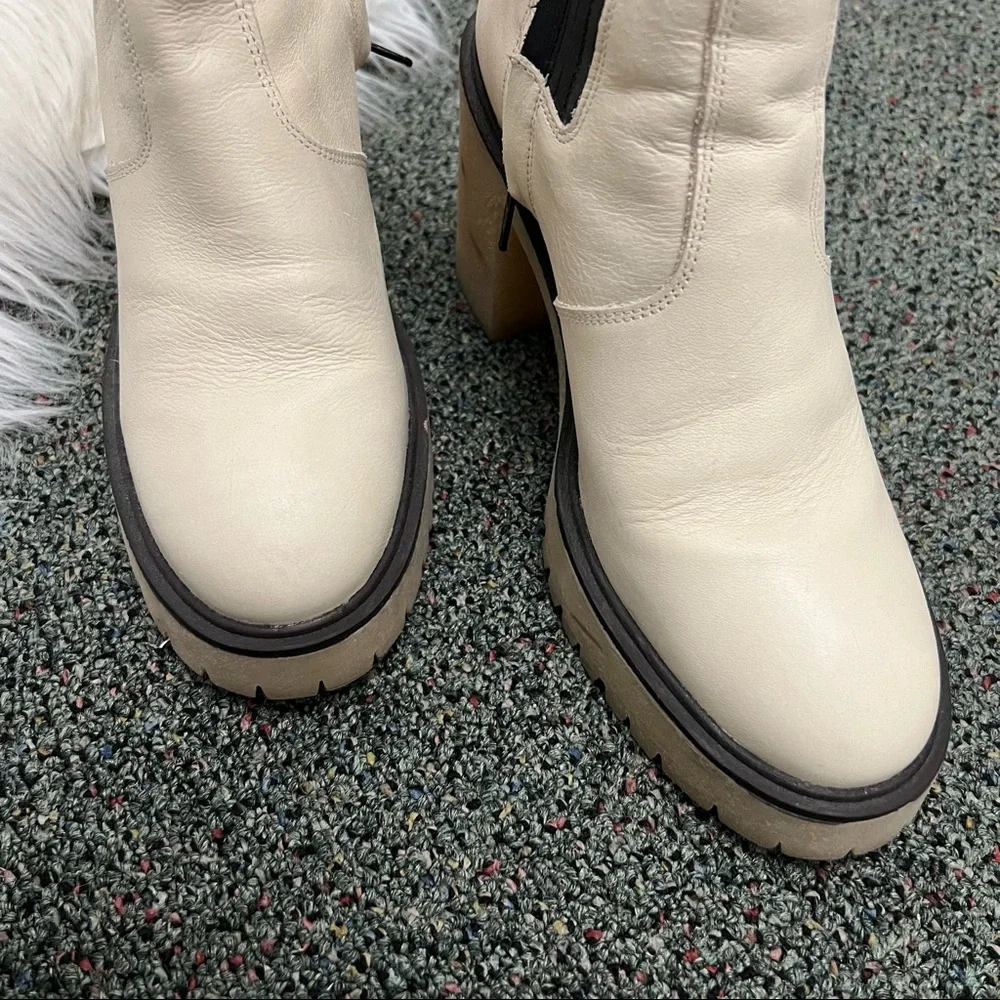 FREE PEOPLE Bone White Cream & Black Leather James Chelsea Chunky Heeled Boot 9 - Picture 12 of 16